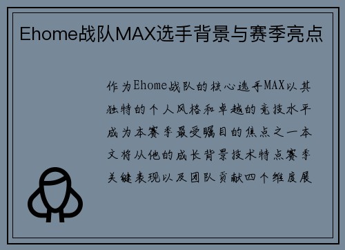 Ehome战队MAX选手背景与赛季亮点