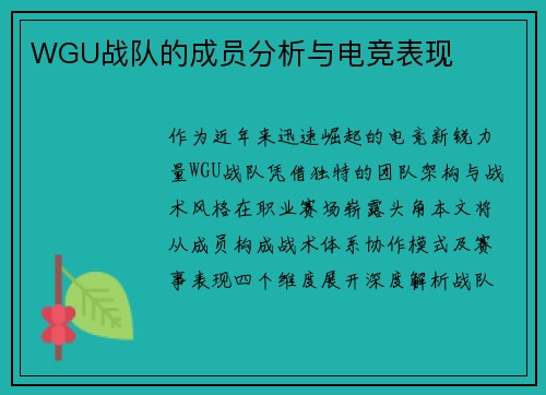 WGU战队的成员分析与电竞表现