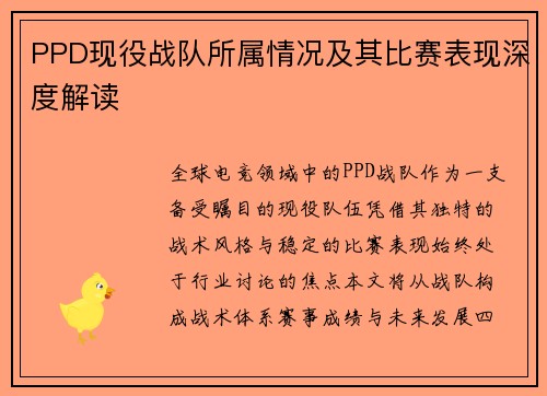 PPD现役战队所属情况及其比赛表现深度解读